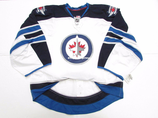 Wholesale customization WINNIPEG JETS AWAY TEAM ISSUED JERSEY GOALIE CUT Mens Stitched Personalized hockey Jerseys