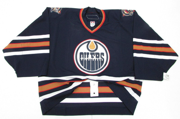 Wholesale customization EDMONTON OILERS AWAY 6100 TEAM ISSUED JERSEY GOALIE CUT Mens Stitched Personalized hockey Jerseys