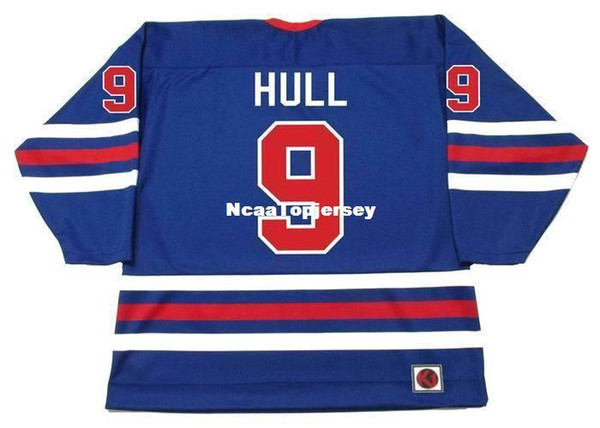 custom Mens Jerseys #9 BOBBY HULL Winnipeg Jets 1974 WHA Retro Hockey Jersey