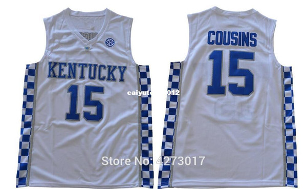 Mens 15 DeMarcus Cousins College Kentucky Wildcats Jerseys Cheap Basketball Cousins Jersey Embroidery Free Shipping Ncaa