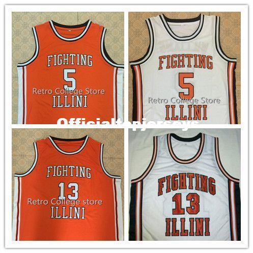 #5 DERON WILLIAMS #13 Kendall GILL FIGHTING ILLINI High School Basketball Jersey Orange White Men's Sewn jersey XS-6XL vest Jerseys Ncaa