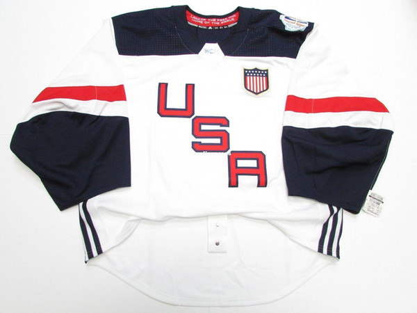 Wholesale customization USA 2016 WORLD CUP OF HOCKEY TEAM ISSUED JERSEY GOALIE CUT Mens Stitched Personalized hockey Jerseys