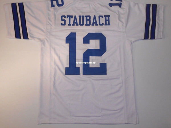 Cheap Retro custom Sewn Stitched #12 Roger Staubach White MITCHELL & NESS Jersey High-end Men's Football Jerseys College NCAA