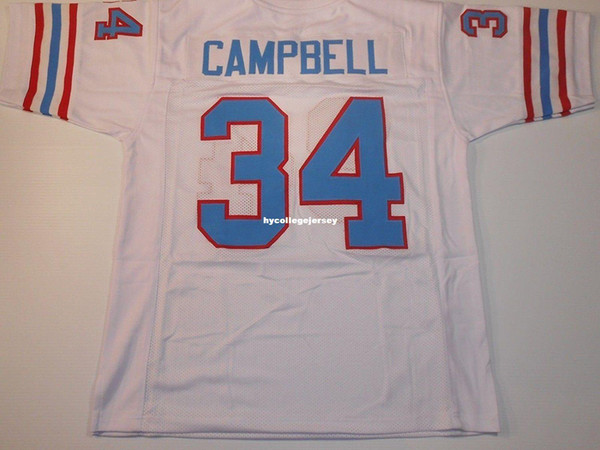 Cheap Retro custom Sewn Stitched #34 Earl Campbell White MITCHELL & NESS Jersey High-end Men's Football Jerseys College NCAA