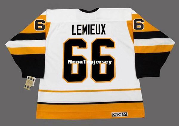 custom Mens Jerseys #66 MARIO LEMIEUX Pittsburgh Penguins 1992 CCM Vintage Home Cheap Retro Hockey Jersey