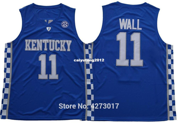 Mens Free Shipping College 11 John Wall Jersey Men Breathable Kentucky Wildcats Wall Basketball Jerseys Color Blue White Ncaa