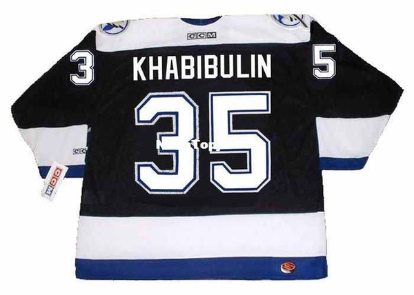 custom Mens Jerseys #35 NIKOLAI KHABIBULIN Tampa Bay Lightning 2004 CCM Home Cheap Retro Hockey Jersey