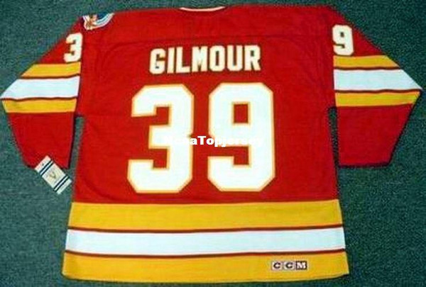 custom Mens Jerseys #39 DOUG GILMOUR Calgary Flames 1989 CCM Vintage Away Cheap Retro Hockey Jersey