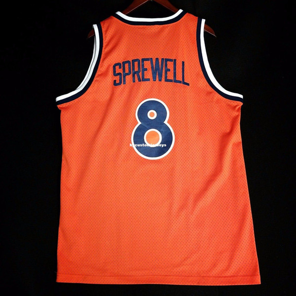 100% Stitched #8 Latrell Sprewell Sewn HWC Jersey Mens Orange Vest Size XS-6XL Stitched basketball Jerseys Ncaa