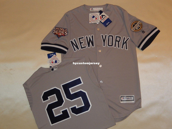 Cheap custom New York #25 MARK TEIXEIRA 2009 WORLD SERIES Baseball Jersey GRAY New Mens stitched jerseys Big And Tall SIZE XS-6XL For sale