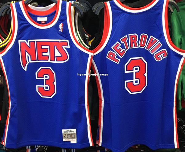 DRAZEN PETROVIC #3 NEW JERSEY Blue Sewn high quality Retro Vintage Top JERSEY Mens Vest Size XS-6XL Stitched basketball Jerseys