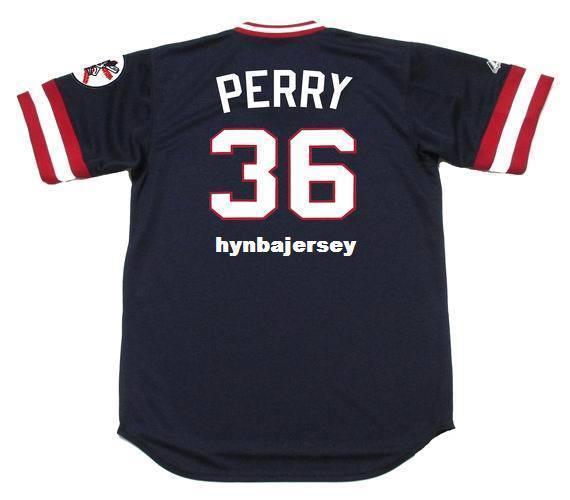 Cheap Custom GAYLORD PERRY Cleveland Stitched 1975 Majestic Cooperstown Away Baseball Jersey Retro Mens Jerseys Running