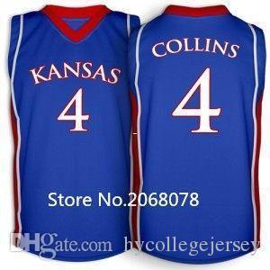 Cheap Sherron Collins Jersey #4 Kansas Jayhawks Red Blue White Retro vest T-shirt Double Stitched College Basketball Jersey