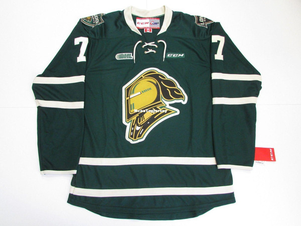 Cheap custom #7 MATTHEW TKACHUK OHL LONDON KNIGHTS GREEN CCM HOCKEY JERSEY stitch add any number any name Mens Hockey Jersey XS-6XL