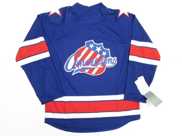 Cheap custom ROCHESTER AMERICANS BLUE AHL PREMIER HOCKEY JERSEY stitch add any number any name Mens Hockey Jersey XS-6XL