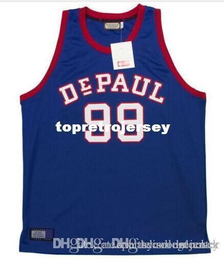 Factory Outlet Cheap custom #99 George Mikan DePaul University Blue White Demons basketball Jersey Embroidery Stitched Personalized Custom J