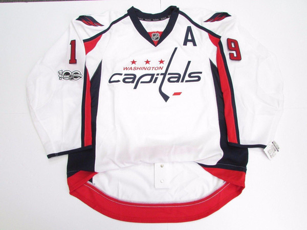 Cheap custom #19 BACKSTROM WASHINGTON CAPITALS AWAY 100th ANNIVERSARY JERSEY stitch add any number any name Mens Hockey Jersey XS-6XL