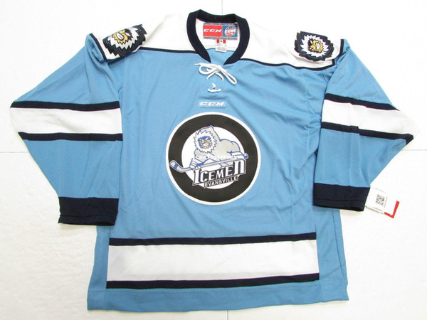 Cheap custom EVANSVILLE ICEMEN BLUE ECHL CCM HOCKEY JERSEY stitch add any number any name Mens Hockey Jersey XS-6XL