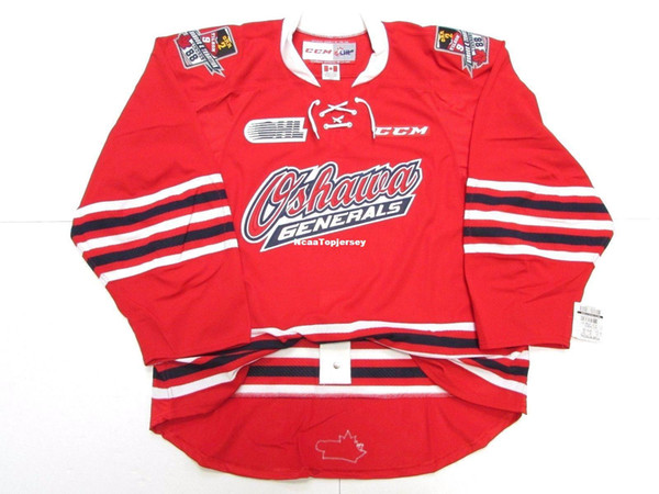 Cheap custom OSHAWA GENERALS RED OHL PRO CCM HOCKEY JERSEY stitch add any number any name Mens Hockey Jersey XS-6XL