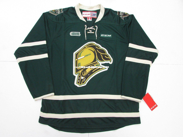 Cheap custom LONDON KNIGHTS OHL GREEN CCM PREMIER 7185 HOCKEY JERSEY stitch add any number any name Mens Hockey Jersey XS-6XL