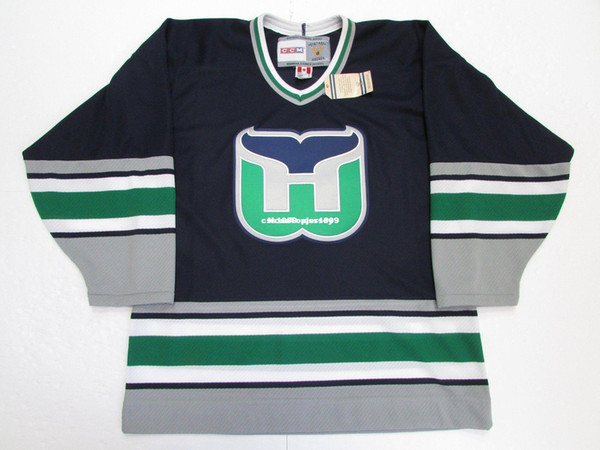 Cheap custom HARTFORD WHALERS NAVY VINTAGE CCM HOCKEY JERSEY SIZE MEDIUM stitch add any number any name Mens Hockey Jersey XS-6XL