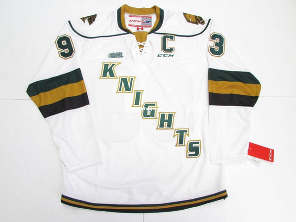 Cheap custom MITCH MARNER OHL LONDON KNIGHTS WHITE CCM HOCKEY JERSEY stitch add any number any name Mens Hockey Jersey XS-6XL