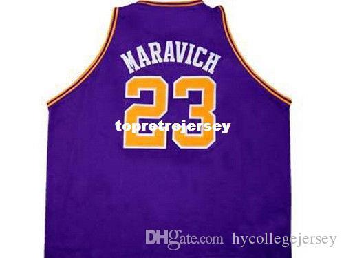 Cheap Mens PETE MARAVICH BROUGHTON HIGH JERSEY PURPLE NEW ANY SIZE XS - 5XL Retro Basketball Jerseys