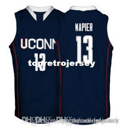 Factory Outlet Connecticut Huskies #13 Shabazz Napier Basketball Jerseys white navy blue Embroidery Stitched Personalized Custom any size na