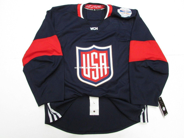 Cheap custom TEAM USA BLUE PRO 2016 WORLD CUP OF HOCKEY JERSEY stitch add any number any name Mens Hockey Jersey XS-6XL