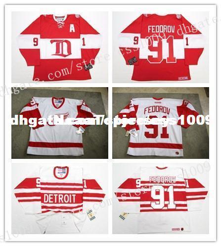 Cheap custom #91 SERGEI FEDOROV DETROIT RED WINGS 1992 VINTAGE CCM JERSEY Mens Personalized stitching jerseys