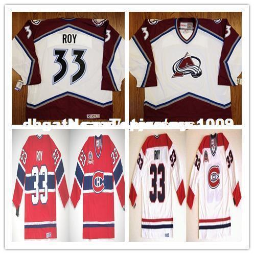 Cheap custom Patrick Roy #33 Colorado Avalanche Montreal Canadiens RED STANLEY CUP CENTENNIAL JERSEY CCM Vintage Jersey