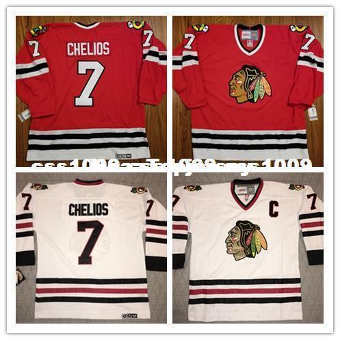 Cheap custom Chicago Blackhawks Chris Chelios Vintage CCM White Red Jersey #7 Mens Personalized stitching jerseys