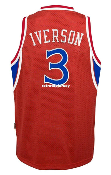 Sewn Allen Iverson #3 Jersey Soul Top Red Mens Vest Size XS-6XL Stitched basketball Jerseys Ncaa