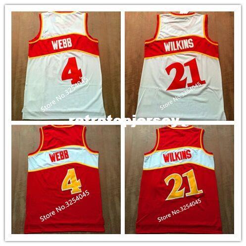 2019 New #21 Dominique Wilkins #4 Spud Webb Top Basketball Jersey Embroidery Stitched US Size S-XXL vest Jerseys Ncaa