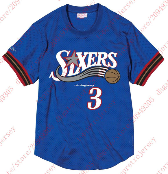 Cheap Custom #3 Allen Iverson Mitchell & Ness Top Men's Mesh Jersey Blue Shirt stitched Summer Tee basketball jerseys Ncaa