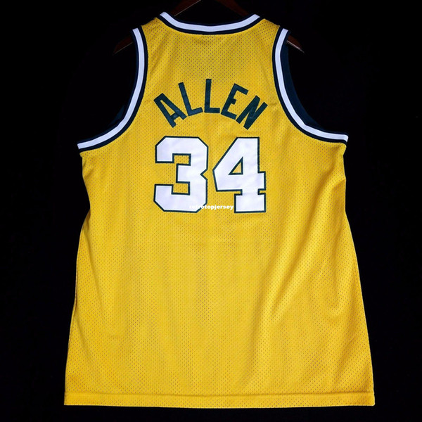 100% Stitched Ray Allen #34 Stitched Sewn Jersey Yellow kemp Mens Vest Size XS-6XL Stitched basketball Jerseys Ncaa