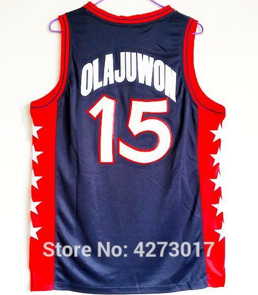 Retro Top basketball jersey 1996 Basketball Team Olajuwon #15 Retro Stitched White Shirts Ncaa