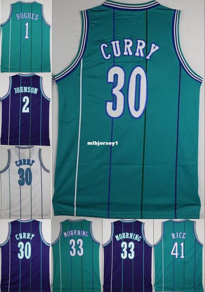 Cheap #30 Dell SC jersey 2 Larry Johnson 33 Alonzo Mourning Purple Blue White Retro Basketball Jersey Embroidery Logos Ncaa College