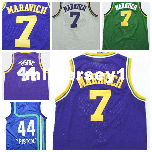 Cheap Men's #7 Pete Maravich Jersey White Green Blue Purple Stitched #44 Pistol Pete Maravich Basketball Jerseys Free Shipping Ncaa College