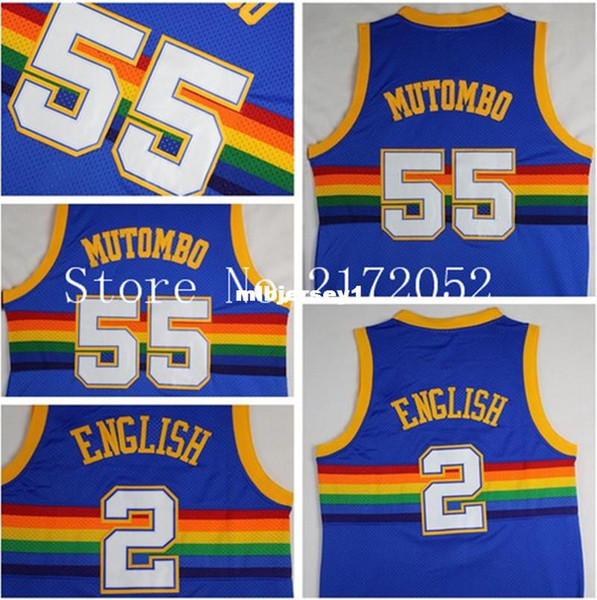 #55 Dikembe Mutombo Jersey, #2 Alex English Jersey, Stitched Blue Rainbow Retro Basketball Jersey Ncaa College
