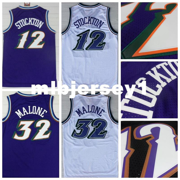 Mens #12 Retro John Stockton Jersey Stitched Wholesale Cheap High Quality #32 Karl Malone Jersey Retro Basketball Jersey Ncaa College