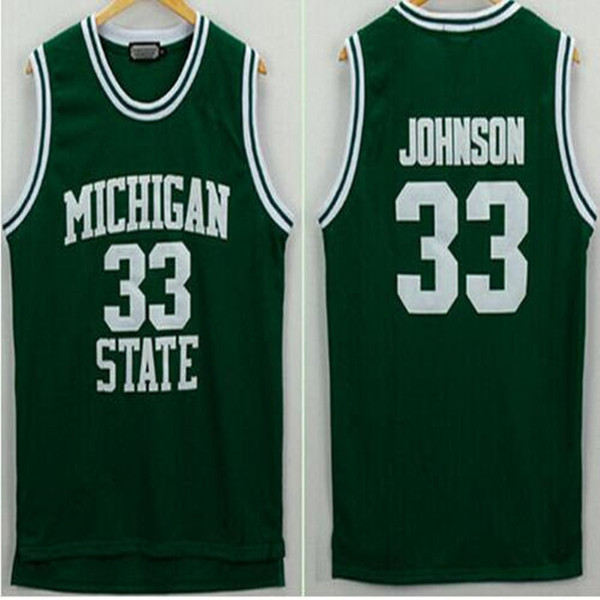 Men's Michigan State Spartans Johnson Jerseys 33 University College Basketball Shirt Green Color White Cheap Best Quality Ncaa College