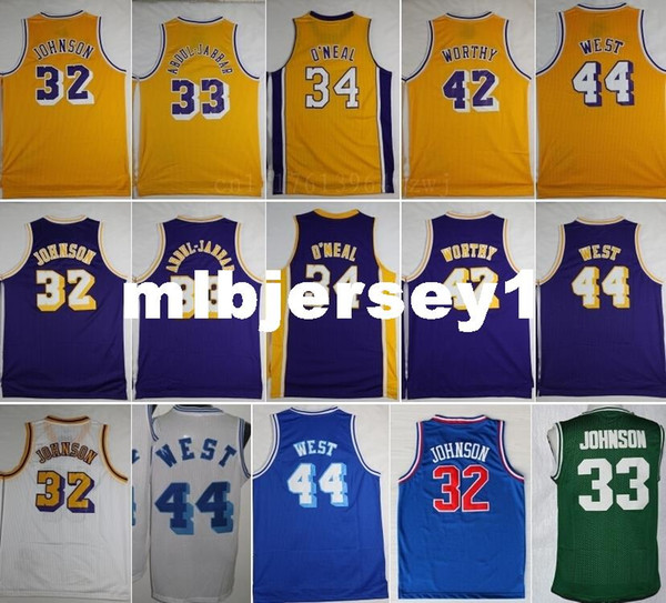 2016 Retro 33 Kareem Abdul Jabbar 32 Johnson Basketball Jerseys 42 Artest Worthy 44 Jerry West 34 O'Neal Ncaa College