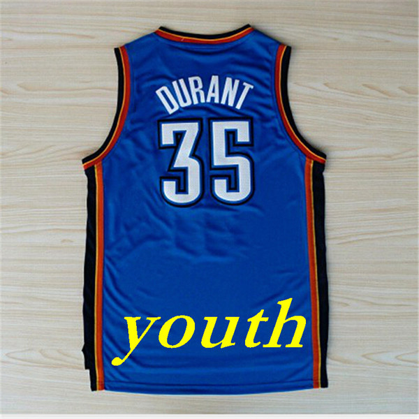 cheap Youth #35 KD basketball jerseys stitched youth #0 RW kids basket shirts white blue free shipping Ncaa College