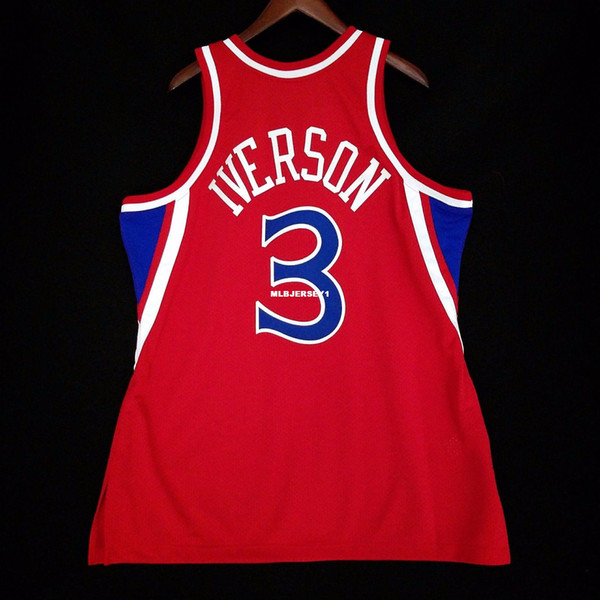 100% Stitched Mitchell & Ness Allen Iverson #3 wholesale Red Jersey Mens Vest Size XS-6XL Stitched basketball Jerseys Ncaa