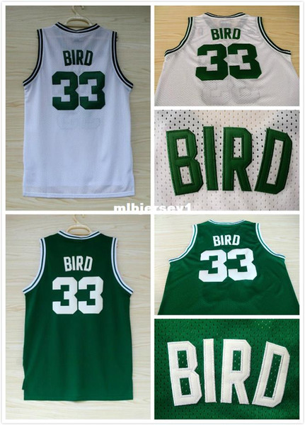 33 Bird Basketball Jersey, Cheap Mesh Jersey Embroidery Logos Jersey - White and Green Ncaa College