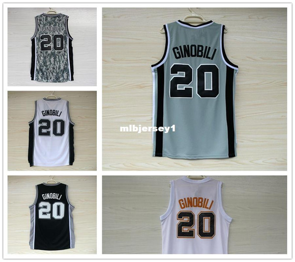 Men's basketball Jersey Manu Ginobili #20 Jerseys Embroidery Logo Top quality gray black Camouflage sport shirt wholesale Ncaa College