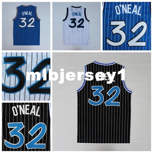 Oneal Jersey, 32 Oneal Retro Basketball Jerseys,White Blue Black Stripe ,Embroider Logos, Size:S-XXL Ncaa College