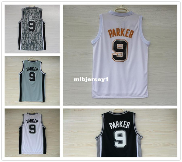Men's basketball Jersey Tony Parker #9 Jerseys Embroidery Top quality white gray black Camouflage sport shirt wholesale Ncaa College