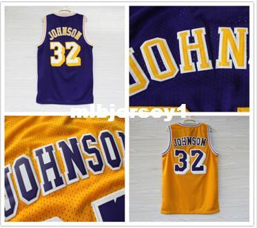 drop shipping Men's Basketball Jerseys #32 Earvin Johnson Jersey purple yellow Embroidery logo Johnson Mesh Stitched sport Ncaa College